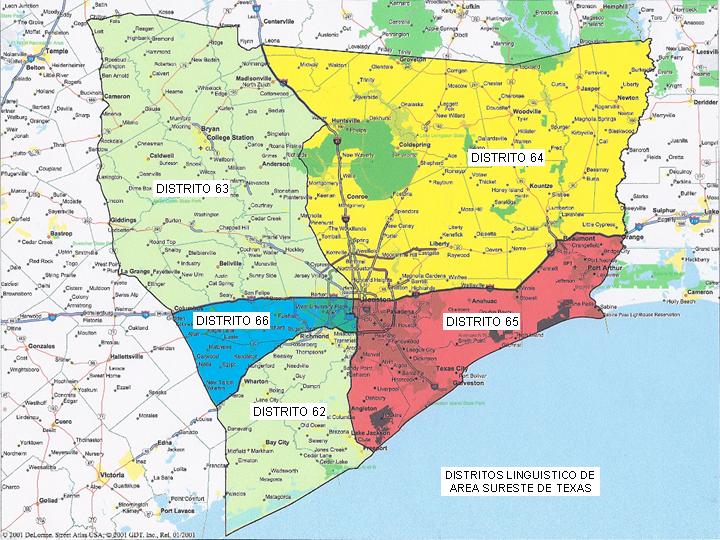 Map of the five Spanish-speaking districts of Area 67